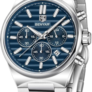 silver luxury blue dial watch