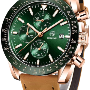 benyar green dial leather watch